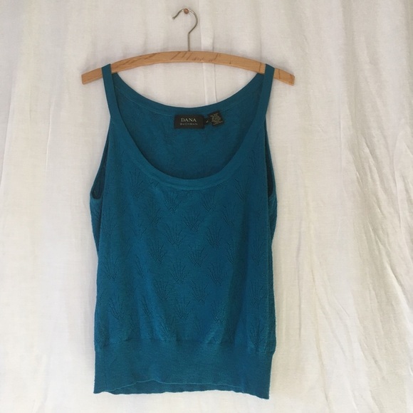 Dana Buchman Rayon Nylon Knit Sleeveless Tank Sz Large Teal Minimal Boho Office - Picture 1 of 12